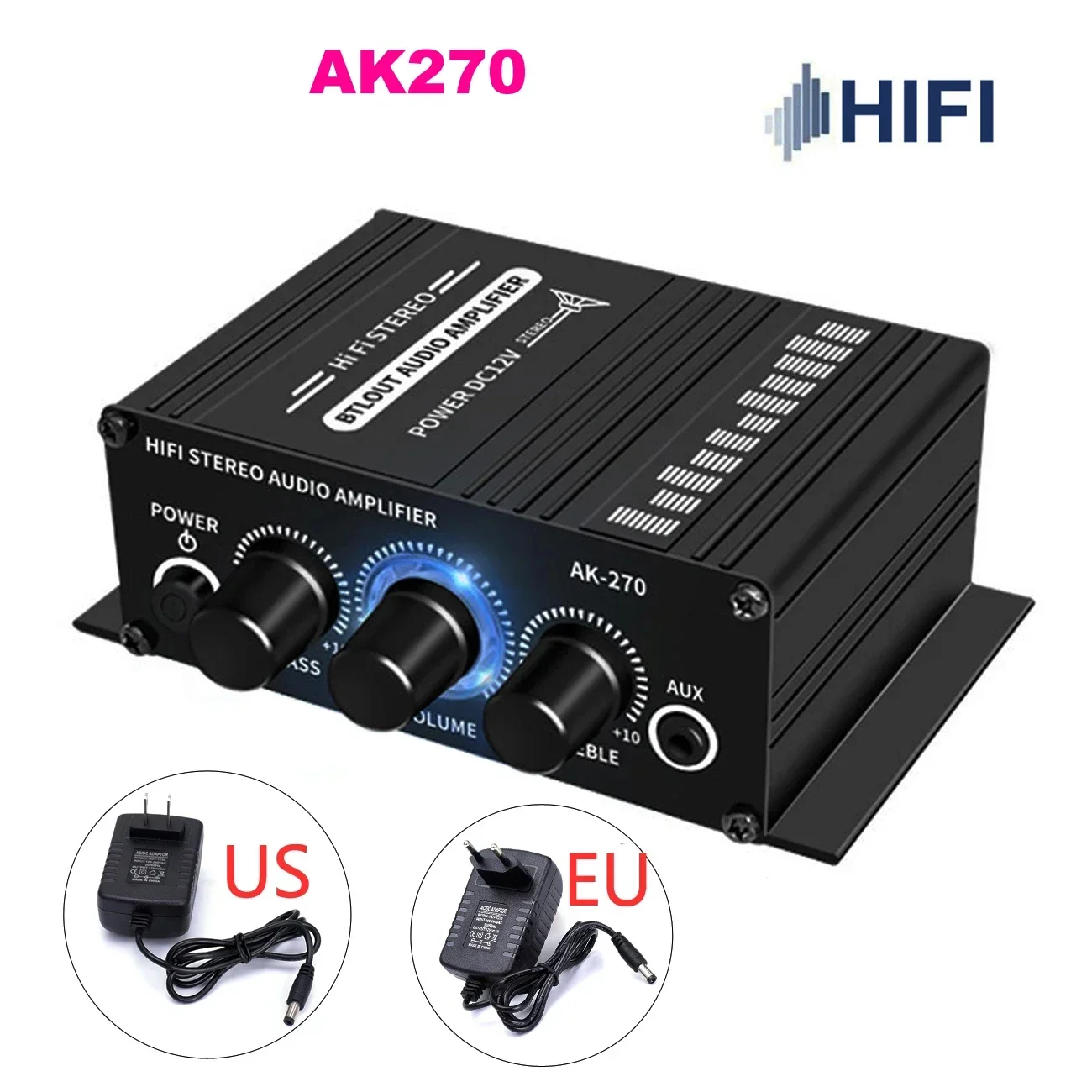 AK270 Digital Audio Amplifier HIFI Dual Channel Stereo AUX Input Mini Portable Car and Home Audio Amplifier Car Club  RV  boat