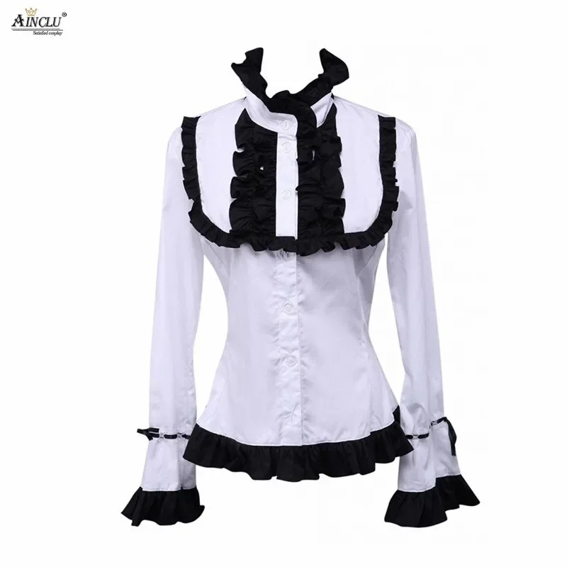 

Ainclu XS-XXL Womens High Quality Cotton White Ruffle Botton/Outer Wear Lolita Blouse Free Shipping for Spring/Summer/Autumn