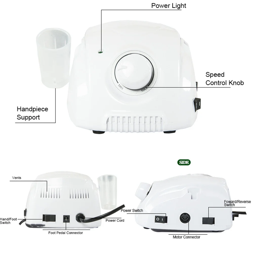 Máquina de manicure bt-marathon com cabo 65w, caixa de controle de 35000rpm para lixadeira elétrica de unhas, moagem de esmalte