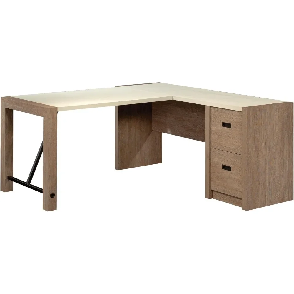 

Dixon City® 66"W L-Shaped Computer Desk With Drawers, Brushed Oak™/Pebble White