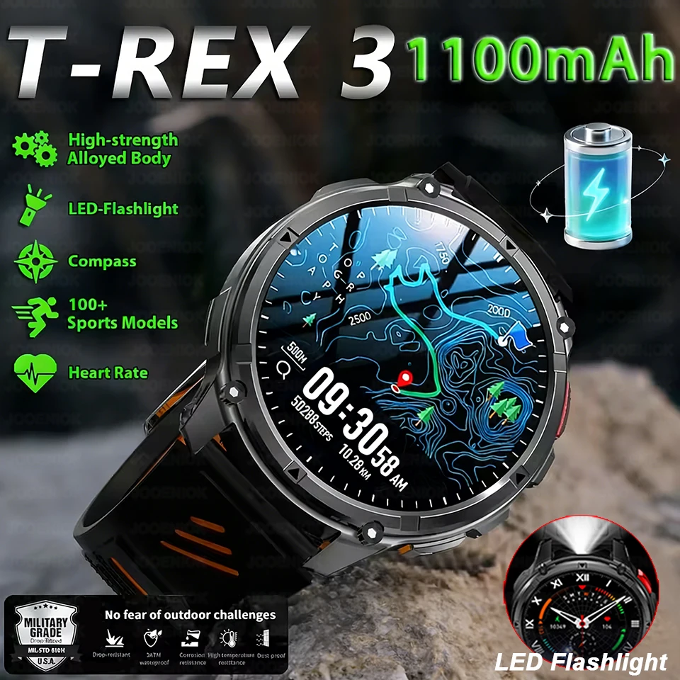 

1100mAh Battery Smartwatch Men 1.7-inch AMOLED Screen Compass LED Flashlight BT Call IP68 Waterproof Smart Watch For Android IOS
