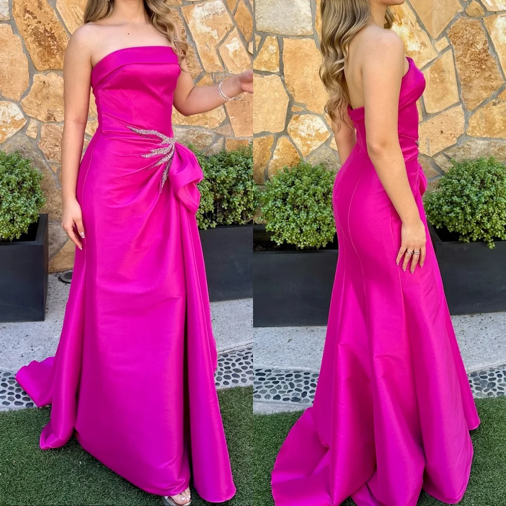 

Customized Intricate Sexy Pleat Beading Sequined Straight Strapless Long Dresses Bespoke Occasion Dresses Sizes Available Casual