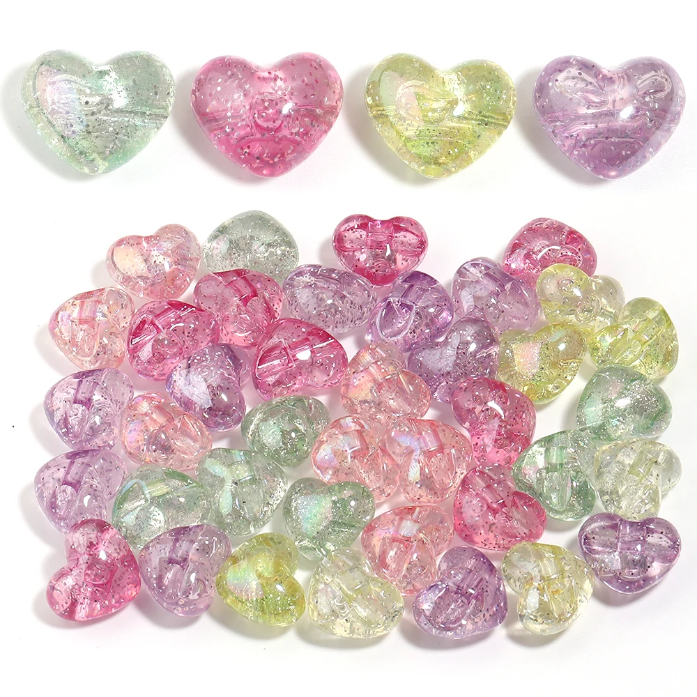 10 Stück 24 x 20 mm Herz-Acryl-Crackle-Perlen, bunte lose Perlen für die Schmuckherstellung, DIY-Armband, Halskette, Ohrringe, Zubehör