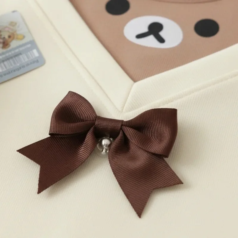 Bow Y2K Rilakkuma Top Printed Sweet Shirt Women Autumn Winter Carton Anime Cotton Long Sleeve False 2 Piece Fun Girls Top New