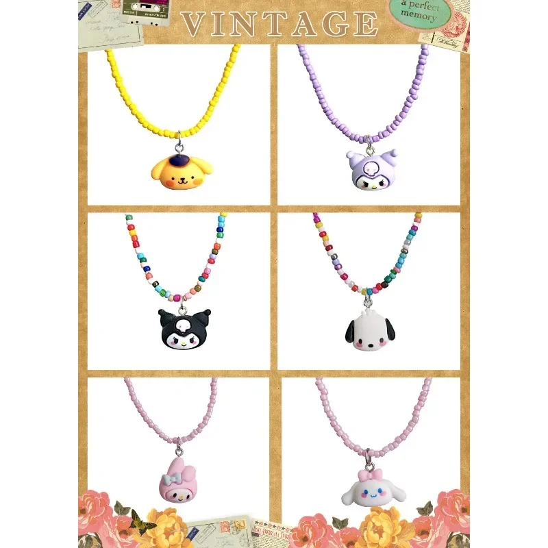 

Sanrio Hello Kitty Necklace Anime Figures Q Figural Kuromi Cinnamoroll Cartoon My Melody Pochacco Anime Decoration Birthday Gift