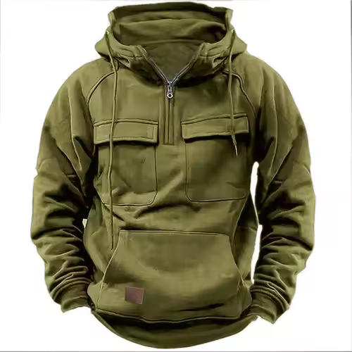 New autumn-winter men's hooded solid-color casual hoodie - fashionable young man's multi-pocket patch hoodie pullover shirt - Image 8