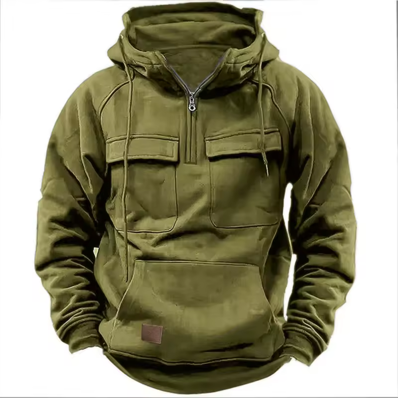 New autumn-winter men's hooded solid-color casual hoodie - fashionable young man's multi-pocket patch hoodie pullover shirt - Image 8