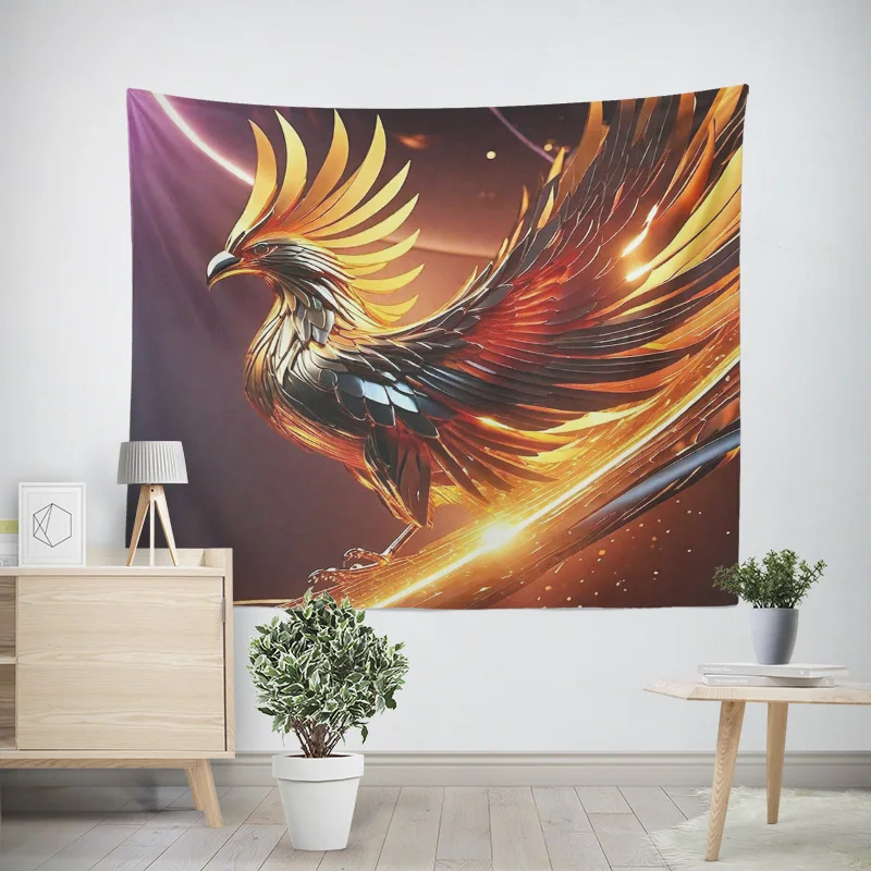نسيج التنين والعنقاء الأسطوري - نسيج ديكور غرفة النوم الآسيوي التقليدي للتعليق على الحائط في عطلة العائلة #1