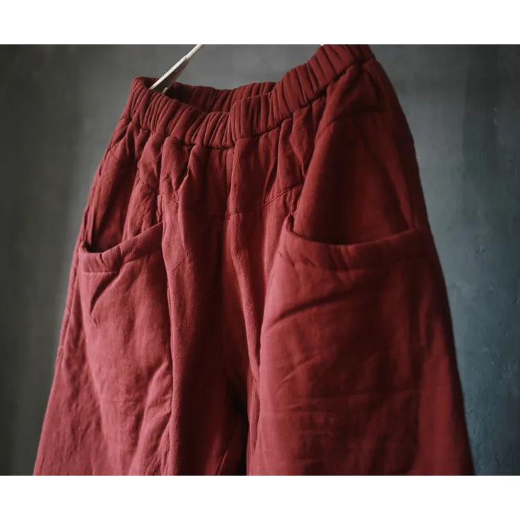 Pantalon de Yoga rétro en coton et lin pour femme, ample, grande taille, chaud, Harlan, artistique, décontracté, automne hiver