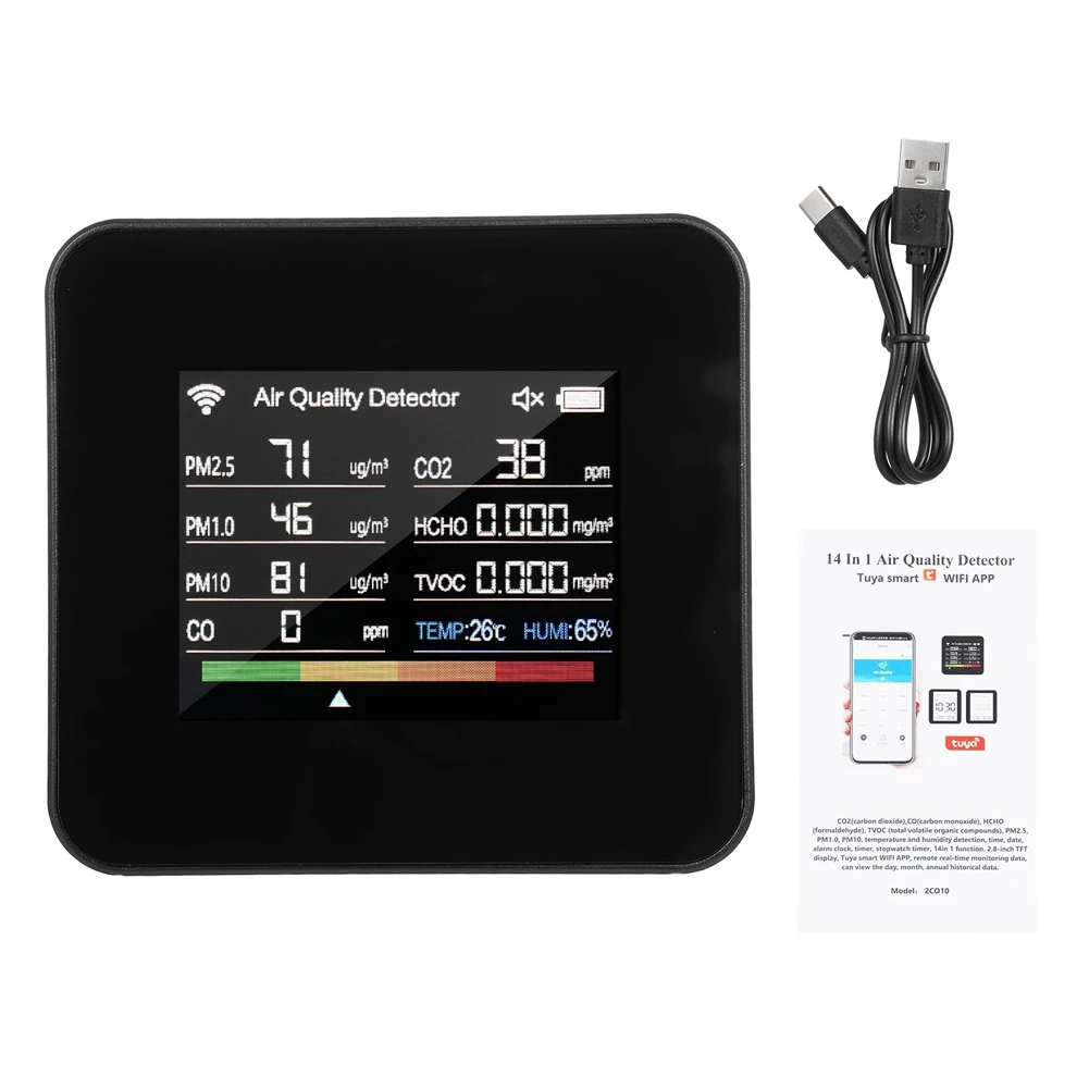 Indoor Air Quality Monitor 14 In 1 Air Quality Tester WiFi APP Control 2.8