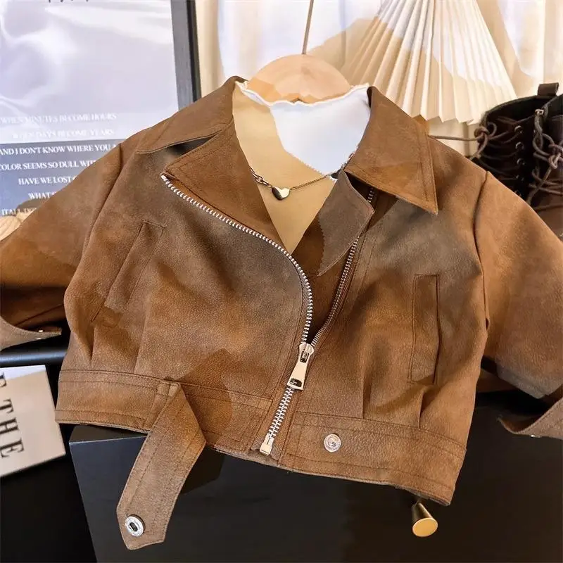 2 3 4 5 6 8 Years Girls Jacket Spring Autumn New Fashion Artificial Leather Coat For Kids Leisure Stain Resistant Outerwear