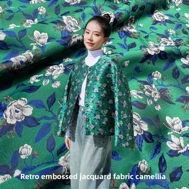 

Окрашенная зеленая пряжа жаккардовая ткань для шитья своими руками ветровка жилет пальто этническая модная одежда ткань на метр материал