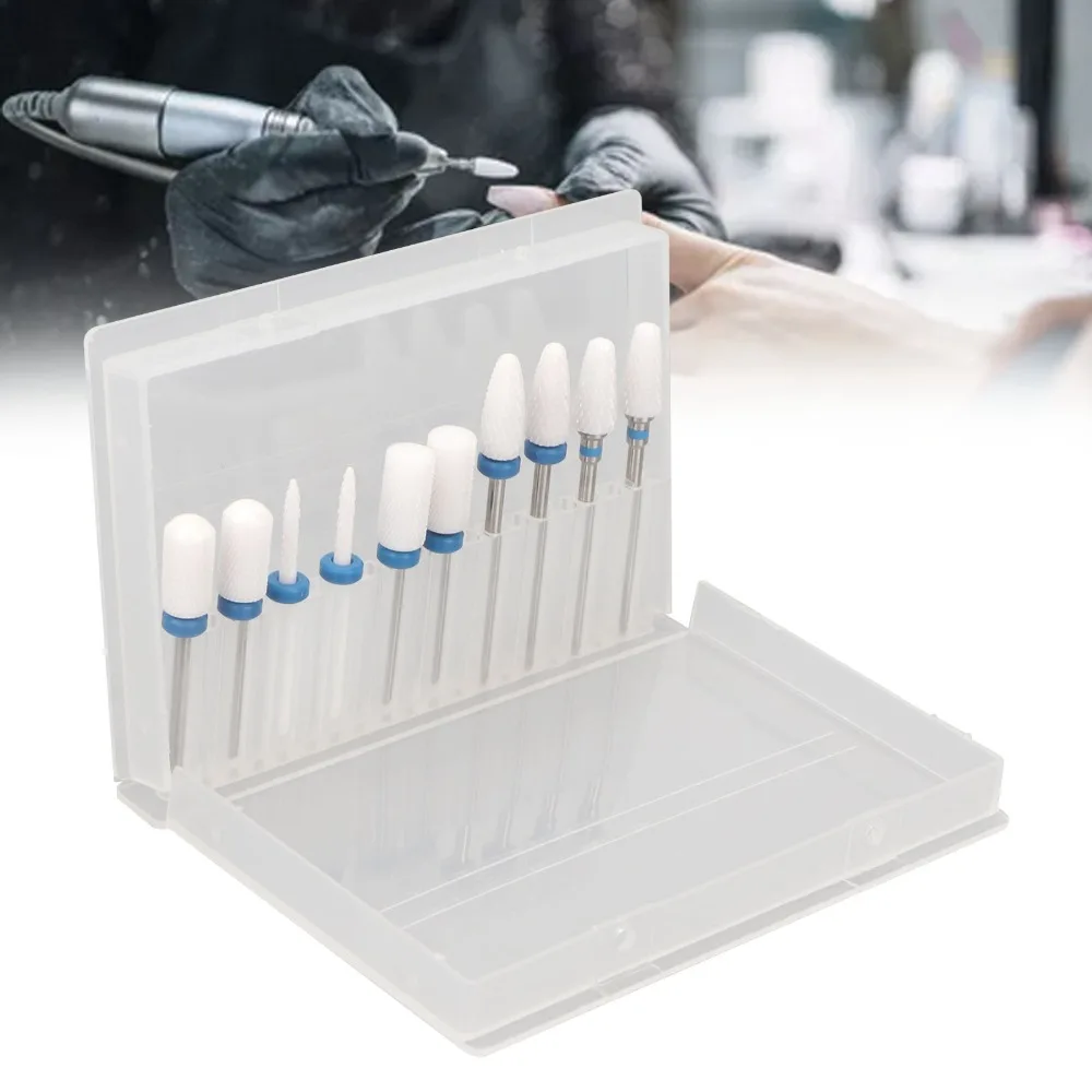 10pcs Ceramic Ceramic Nail Drill Bit Set Gel & Acrylic Nail Grinding Bits Nail Grinding Bits Ideal For Novice, Home And Salon