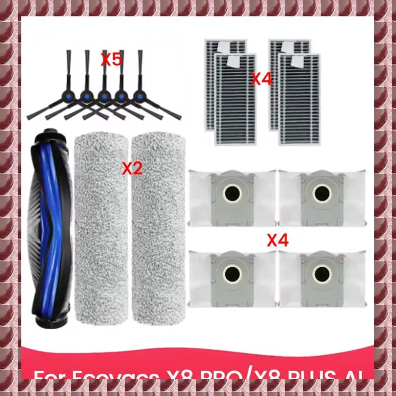 

A95G 16PCS Vacuum Cleaner Brush Dust Bag And Filter Set For Ecovacs X8 PRO X8 PLUS AI Vacuum Cleaner Replacement Parts