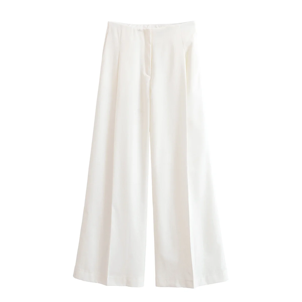 Broek met hoge taille en wijde pijpen Losse vrijetijdsbroek Pure kleur Geplooide lange broek voor dames Linnen Materiaal Woon-werkverkeer Sle Recht...