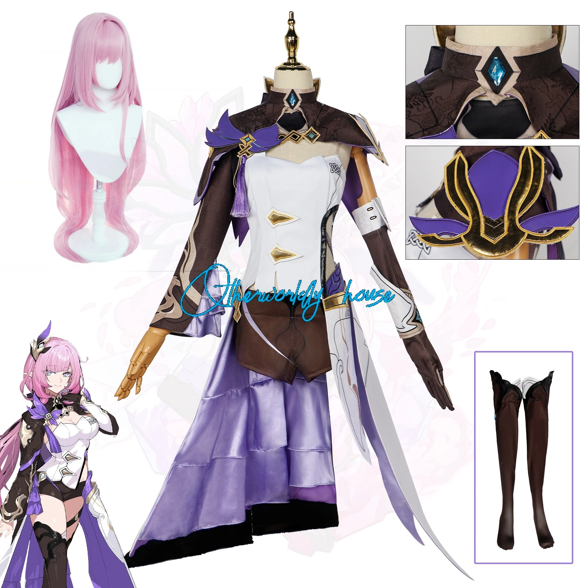 Game Honkai Impact 3rd Elysia Cosplay Costume Women Suit Role Play Miss Cute Fairy Outfit Halloween Anime Uniform Dress Wig