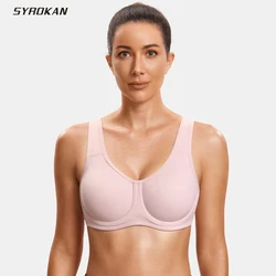 SYROKAN  Sports Bra Max Control Underwire High Impact Plus Size Adjustable Straps Workout Running Female Underwear