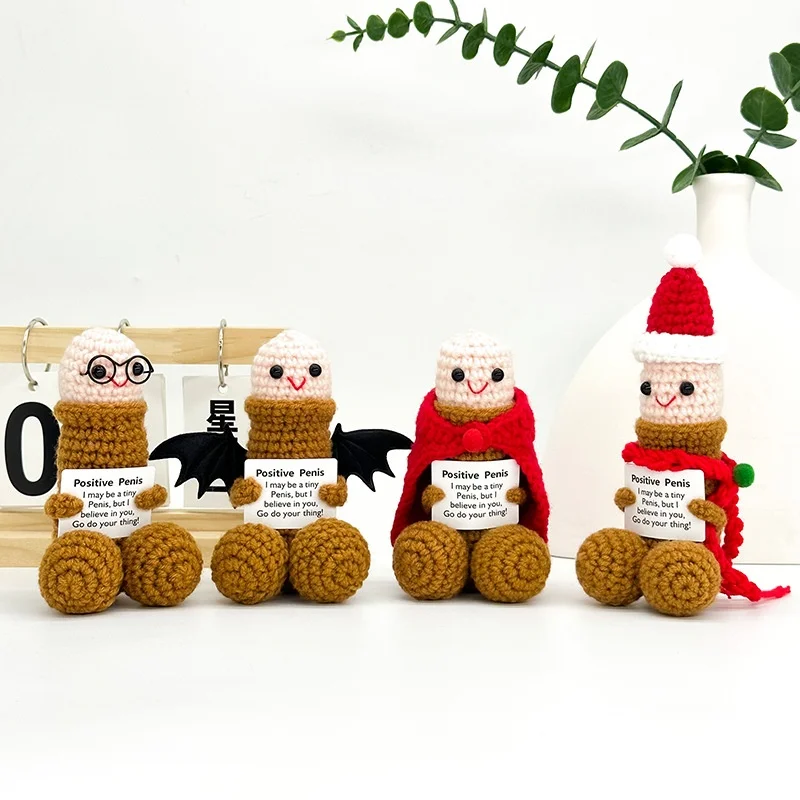 Handmade Crochet Funny Meme Doll Emotional Support Plush Toy Christmas Gag Gift Positive Energy Knitted Desk Decor 2026