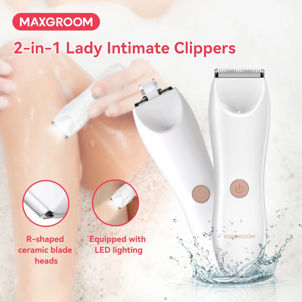 MAXGROOM 2 In 1 Electric Razors for Women Wet/Dry Pubic Hair Trimmer Bikini Trimmer Face Shavers Ladies Body Intimate Clippers