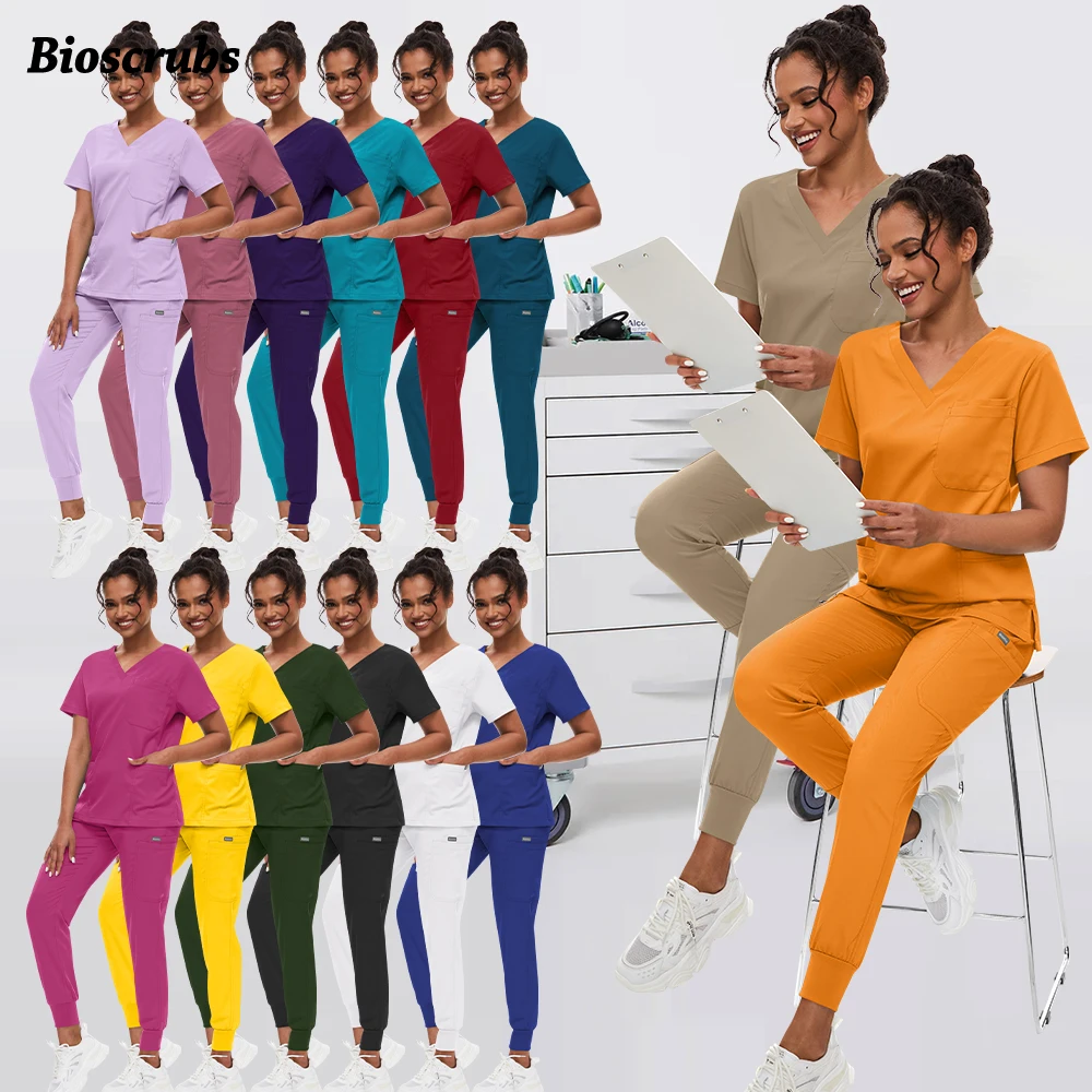 التجميل عمال النساء الزي الطبي السريري معاطف للأطباء والممرضات الجراحية فرك مجموعة الصيدلة مختبر أعلى السراويل عيادة التمريض الملابس #1