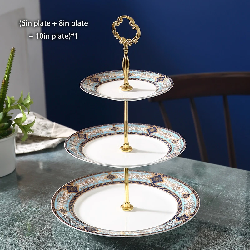 Pastoral Bone China Fruit Plates Set Cake Stand Plate Buffet Snack Dishes Candy Dish Bread Ceramic Tray British Tableware Decor image 3