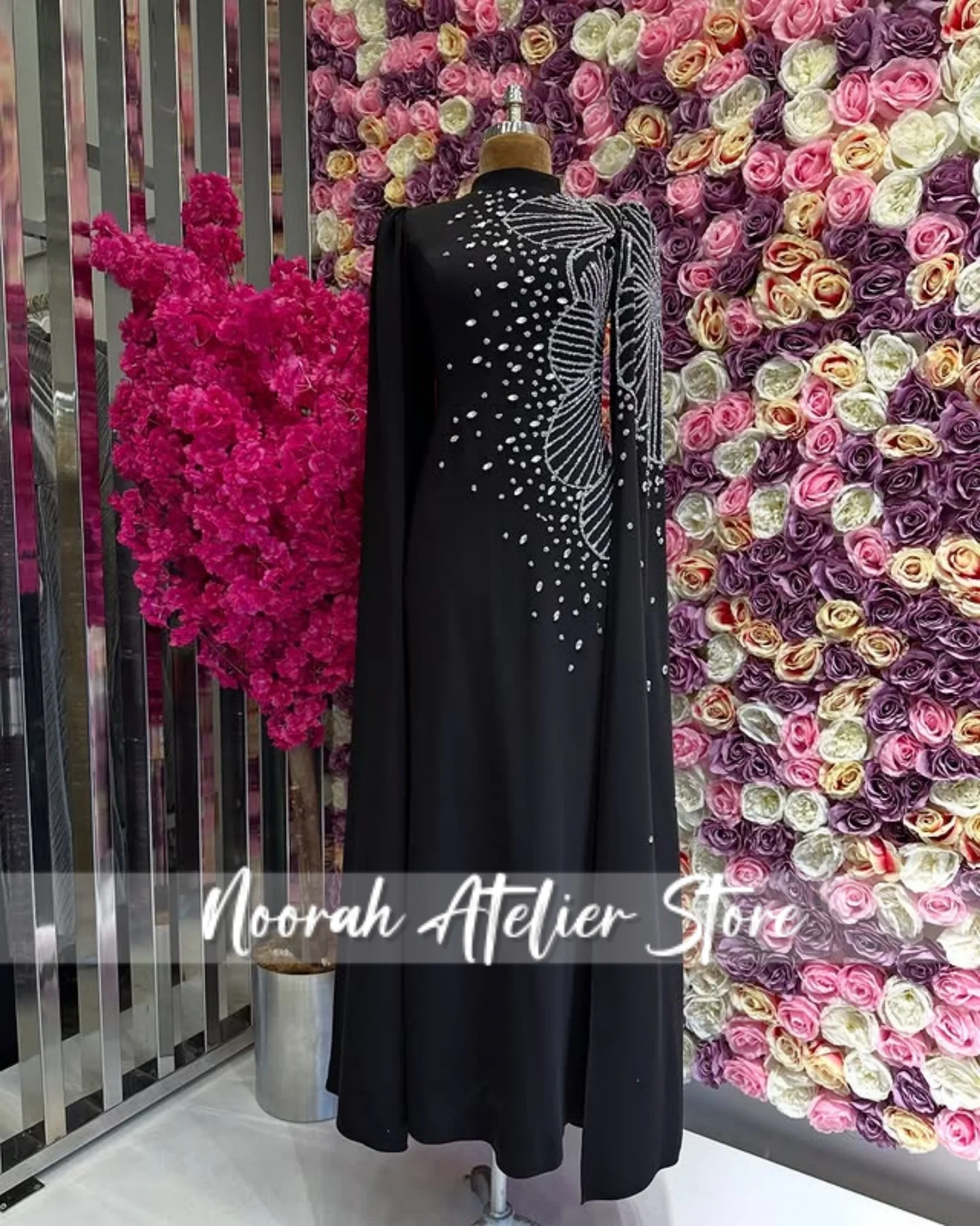 Black Muslim H N Long Sleeves Luxury women's Evening Dresses 2025 Beaded Wedding Gown Saudi Arabia Long Dress Customized