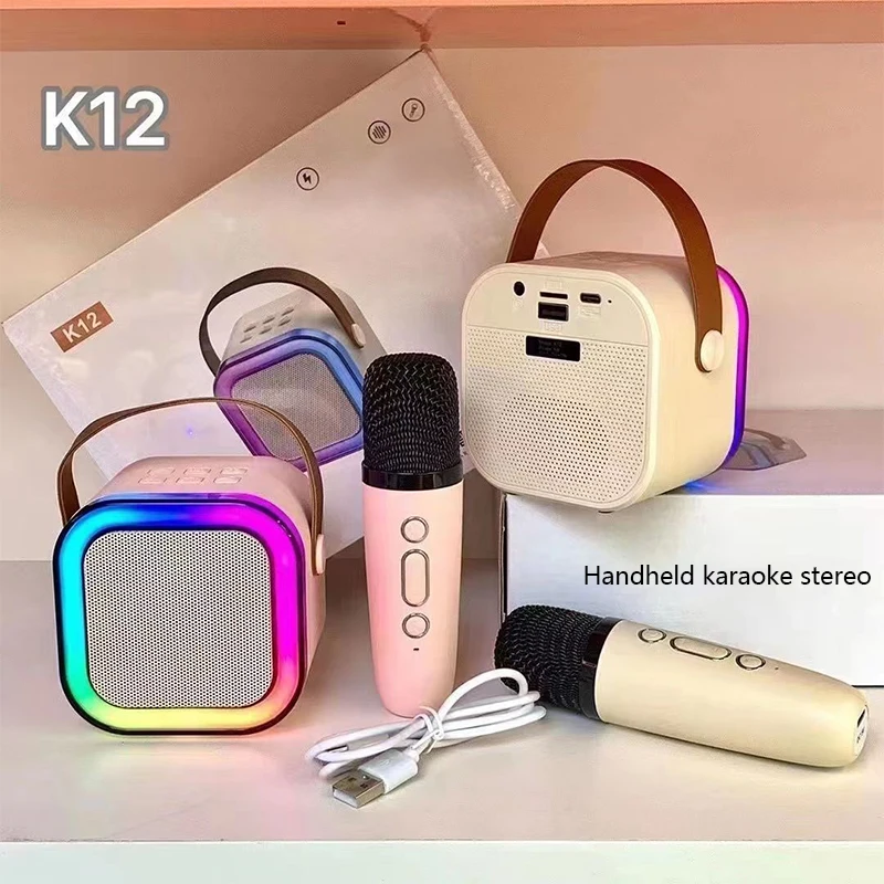 K12 Karaoke Machine Portable Bluetooth 5.3 PA Speaker System with 1-2 Wireless Microphones Home Family Singing Children's Gifts