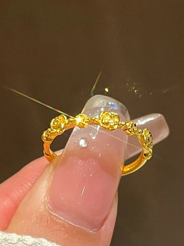 

Gold Rose Flower Ring for Women Vintage Court Sle Small Flower Finger Ring Faionable Jewelry Accory