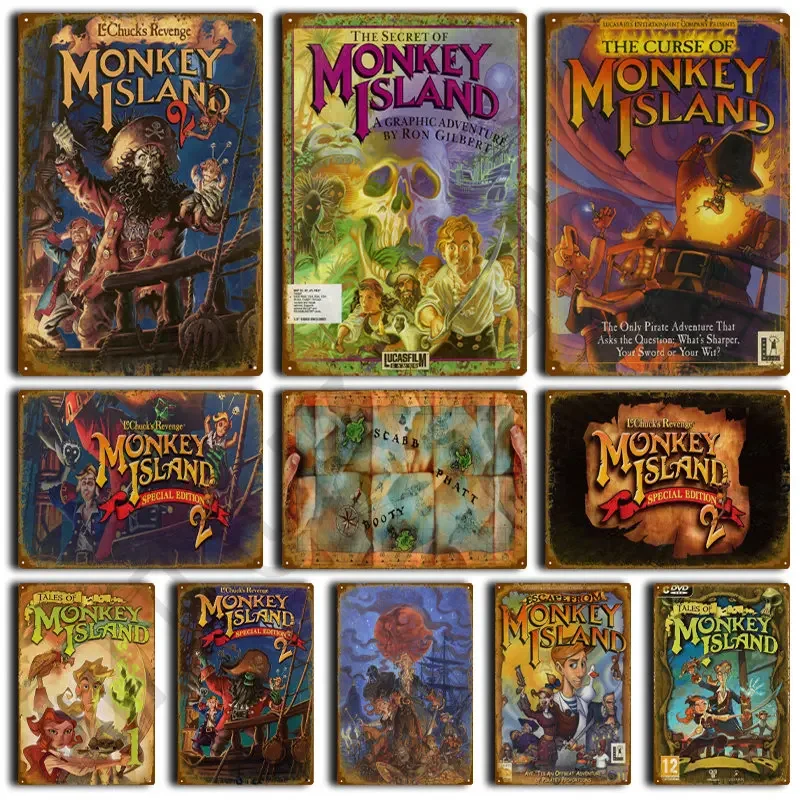 Juego clásico The Secret of Monkey Island, carteles de hojalata de Metal, cueva de hombre, casa, habitación, cine, Bar, Club, carteles de estaño, regalo para niños