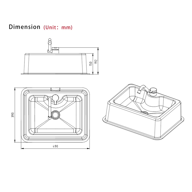 RV حوض الحمام القابل للطي مغسلة مخفية مغسلة مخفية الاكريليك فراغ مصبوب #3
