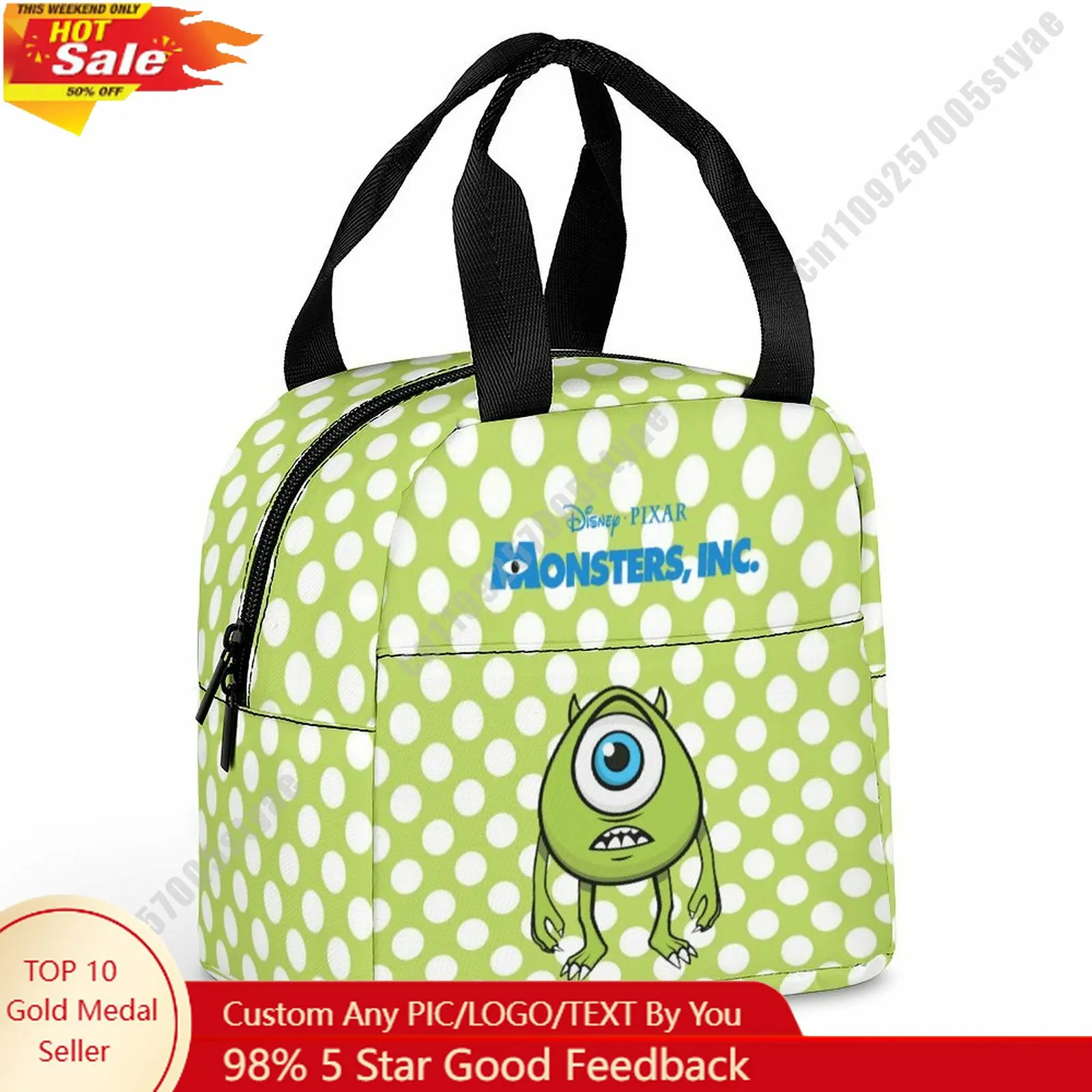 

Mike Wazowski Lunch Bag Disney Animal Patterns Bento Bag DIY Custom Text Photo Logo Portable Aluminum Foil Food Bag Cosplay