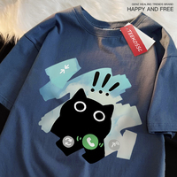 Voice Call Black Cat Japanese Style T Shirt Men Women Fashion Tshirts Summer Cotton Tops Cotton Loose Street Hip Hop T-Shirts