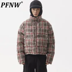 PFNW PFNW Reversible Wear Winter Plaid Stand Collar Breadclothes Men's Short Cotton-padded Coat Outwear Thicked Jackets 28W5357