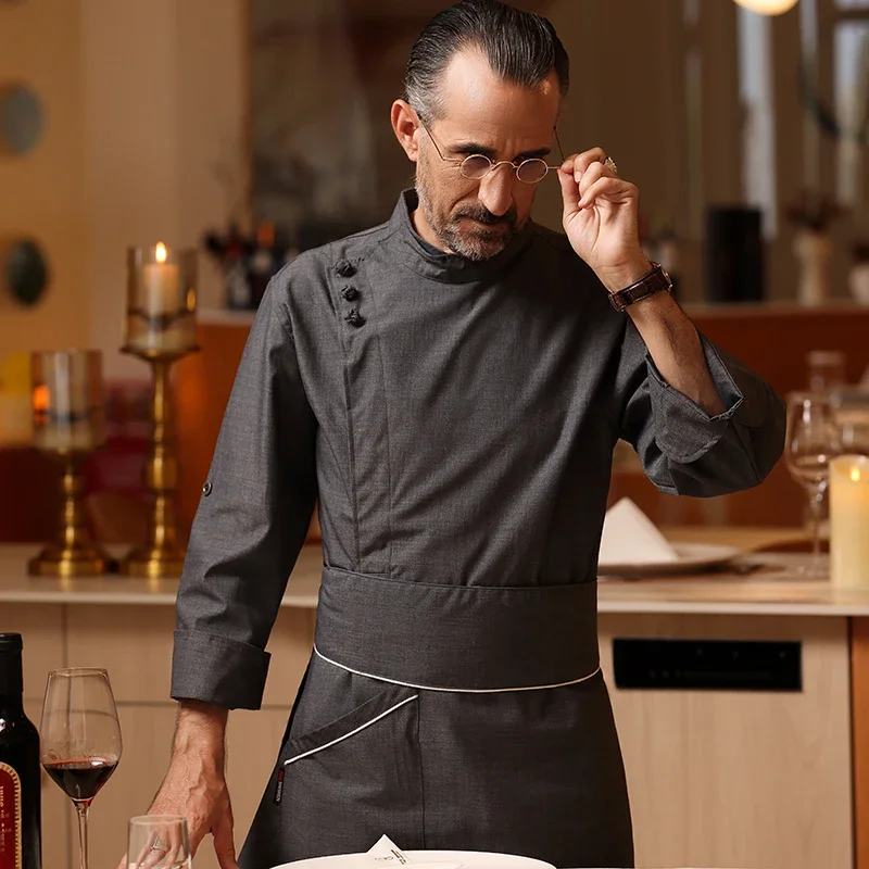 Uniforme de manga larga para Hotel, comida occidental, Catering, cocina, restaurante, Chef, panadero, ropa de trabajo, chaquetas de Chef para hombres, camisas de alta calidad