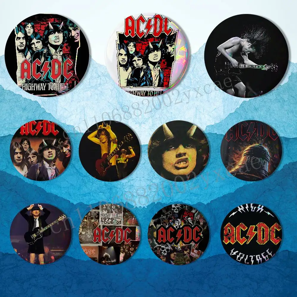 

hottest Band AC-DC Rock Laser reflective round badges pins bag clothing decorations collectibles gifts for friends
