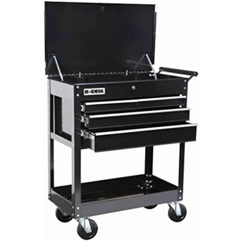 Roller Cart Tool Cabinet Storage Chest Box Glossy Black 4 Drawer 580 Lb. Capacity