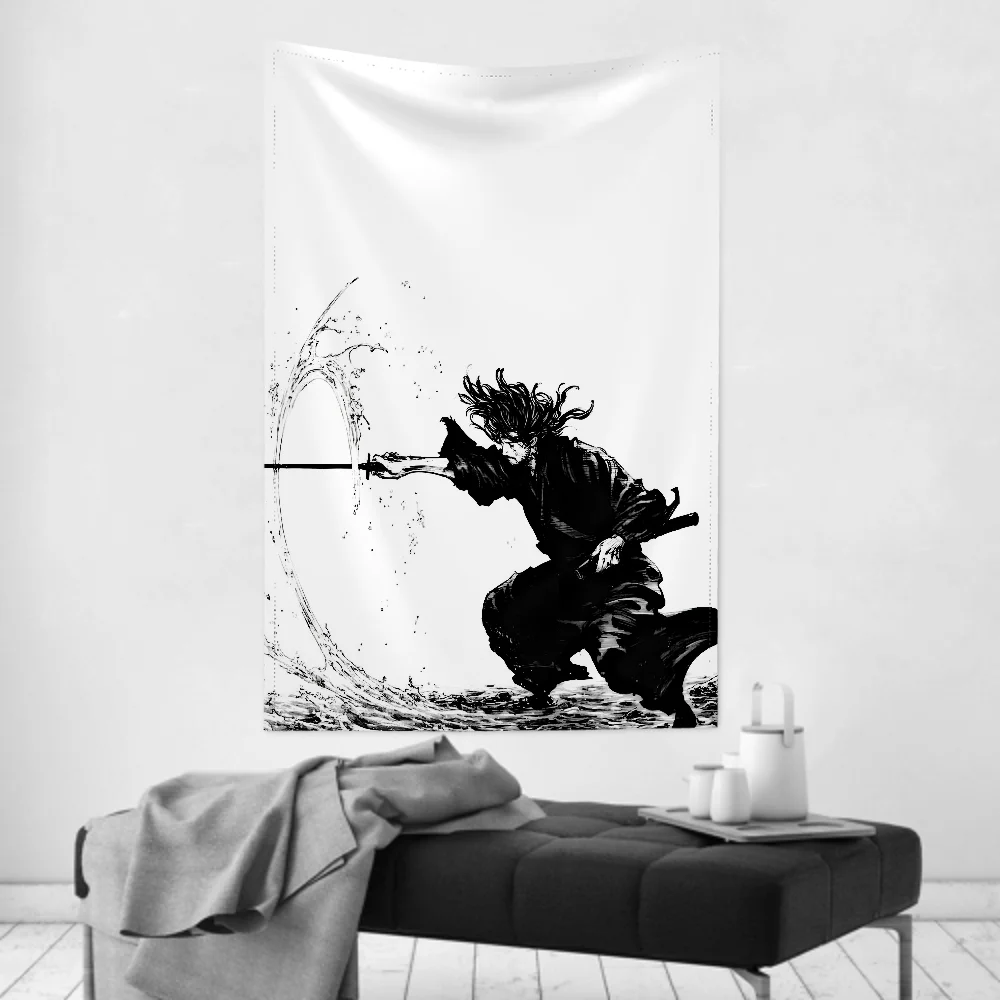 Vintage Miyamoto Musashi Vagabond Tapestry – Anime-style bushido warrior design, works as wall cloth & party hanging background