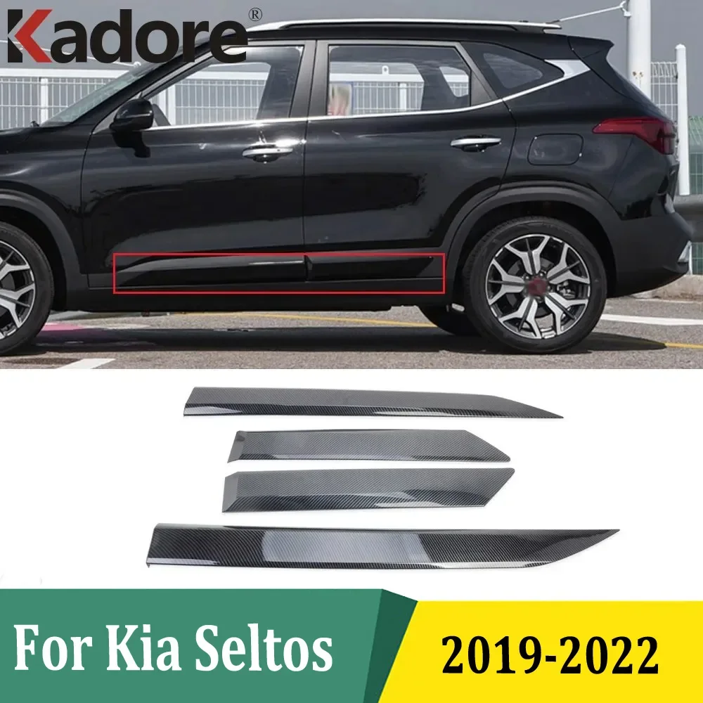 

Для KIA SELTOS 2019 2020 2021 2022, углеродное волокно, молдинг боковой двери, линейная крышка, защитная накладка, украшение, внешние аксессуары