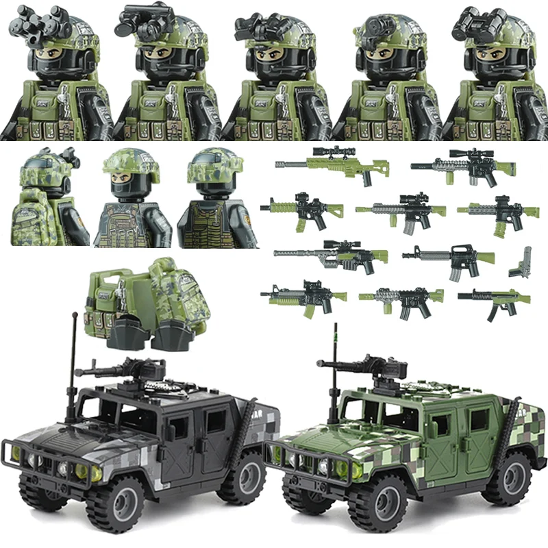 

British Special Air Service Regiment Building Blocks Army Special Forces Assault Soldier Figures Three Colors Weapons Bricks Toy