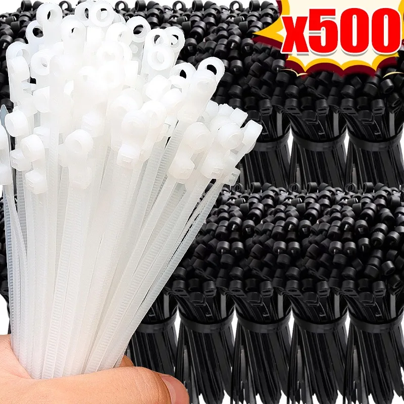 

500/100Pcs Zip Ties with Screw Hole Self-Locking Adjustable Ties for DIY Home Office Indoor Outdoor Cable Management Supplies