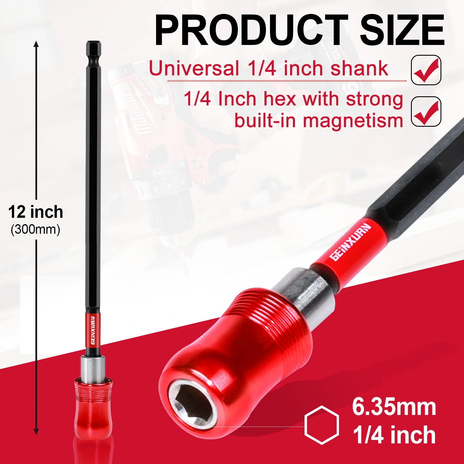 Geinxurn 12 Inches Impact Screwdriver Bit Holders,Magnetic Extension Quick-Change Socket Drill Bit Holder with Screwdriver Bits