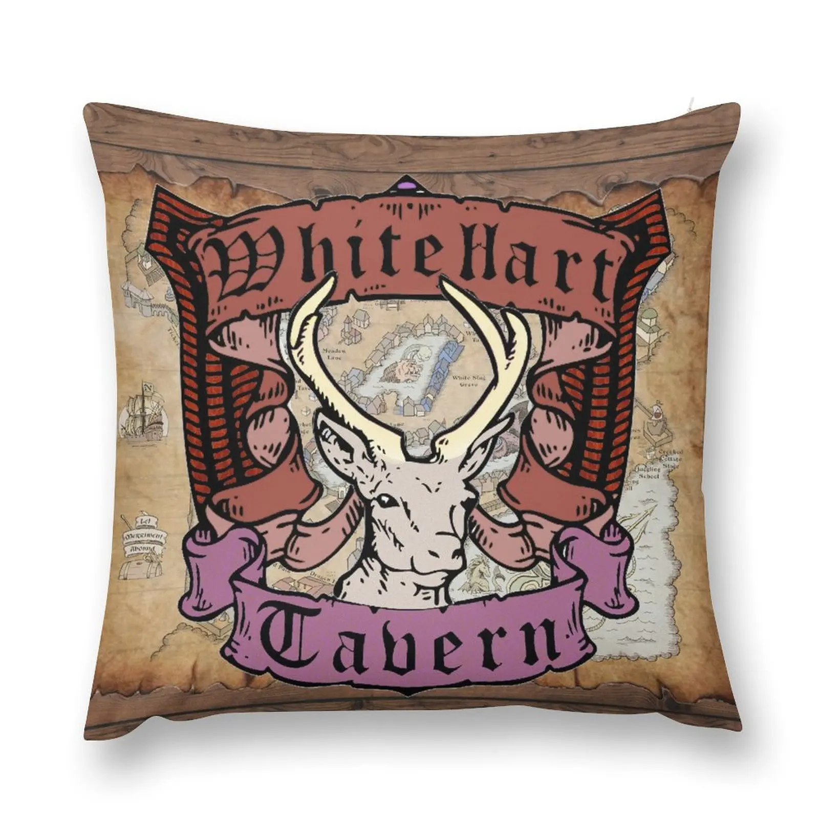 White Hart Tavern Throw Pillow Embroidered Cushion Cover Pillow Covers Decorative christmas pillow case Pillows Aesthetic