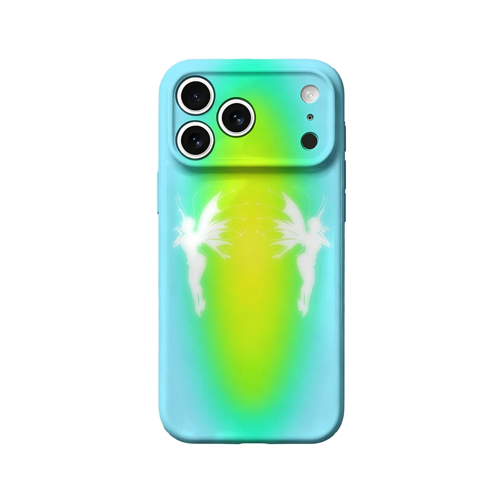 Funda Protectora Rígida de PC con Diseño de Hadas Blancas y Brillo Teal para iPhone 17 16 15 14 13 12 11 Pro Max Air 16e 7 8 Plus XS Max X XR