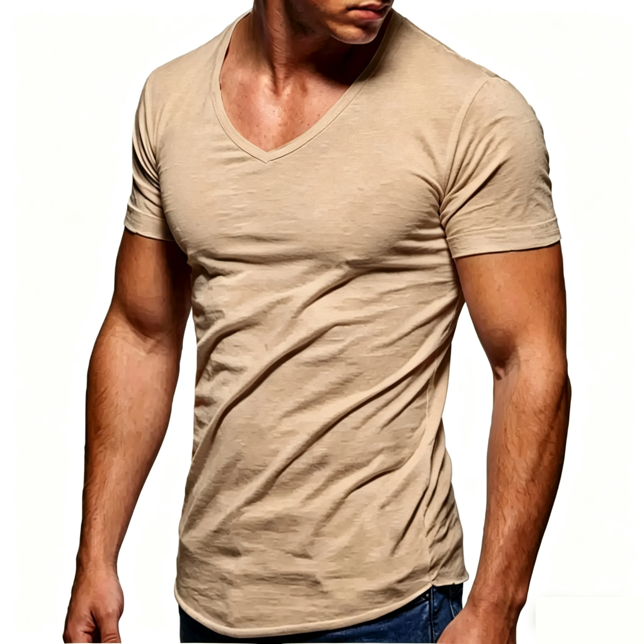 Men 100% Cotton T Shirt Casual Soft Fitness Tops Summer Thin Tee Home Clothing V-Neck Short Sleeve Black White T-Shirt for Men image 3