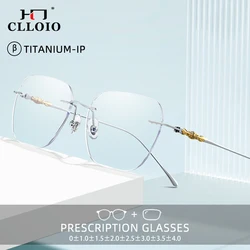 CLLOIO Fashion Rimless Myopia Glasses Computer Blue Light Blocking Reading Titanium Frame Women MR-8 Custom Prescription Glasses