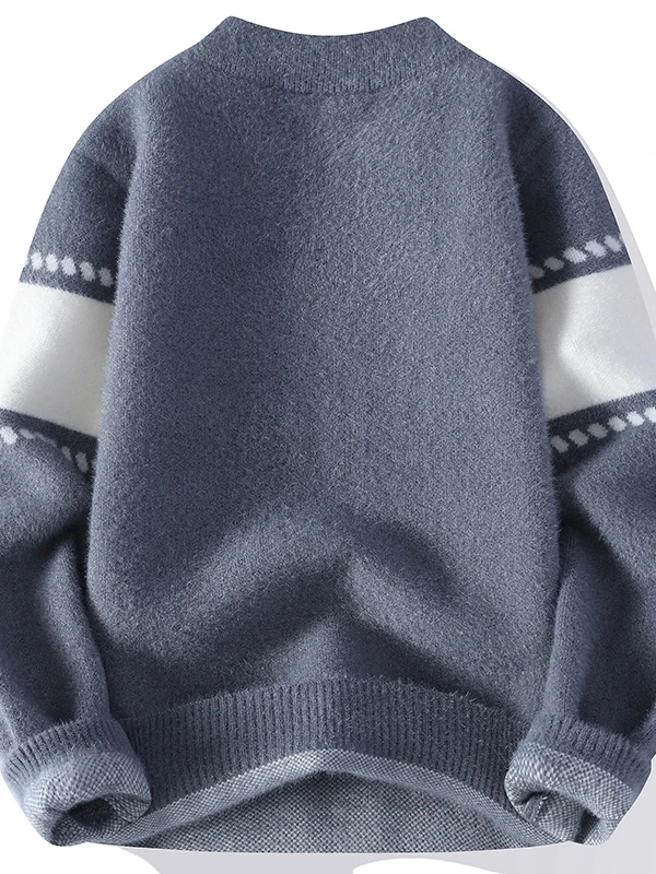 

Men's round Ne Knitted Sweater Embroidered Long Sve Warm Casual Faion Inner Wear Top for Autumn Winter Teenage Students