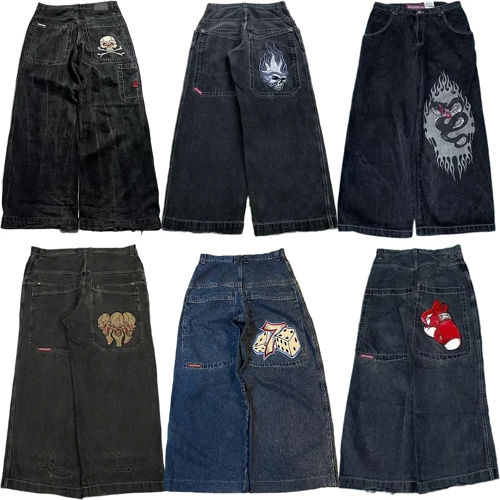 Jeans Y2K wanita Baggy Jeans kualitas tinggi bordir Streetwear Hip Hop Jeans pinggang tinggi antik celana kaki lebar pria