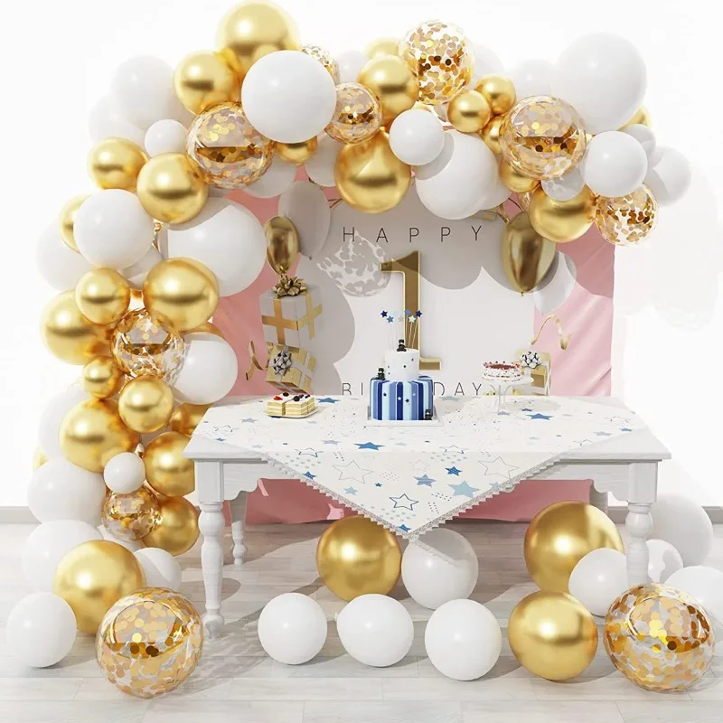 

Gold White Balloons Garland Arch Kit Hawaiian Chorme Gold Latex Globos Birthday Baby Shower Valentine Wedding Party Decor