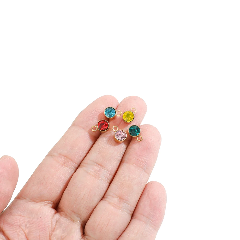 

20Pcs Stainless Steel Multicolor Birthstone Charms Zircon Pendants for DIY Exquisite Jewelry Necklace Making Earrings Components