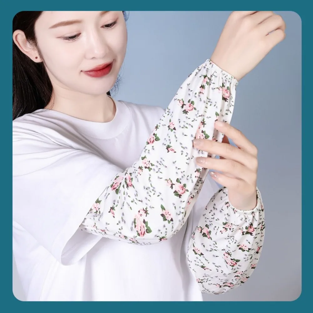 ใหม่แฟชั่นดอกไม้ผ้าไหมน้ําแข็งถุงมือ Anti-UV Breathable Long Mittens หลวมป้องกันแขนครีมกันแดดแขนฤดูร้อน